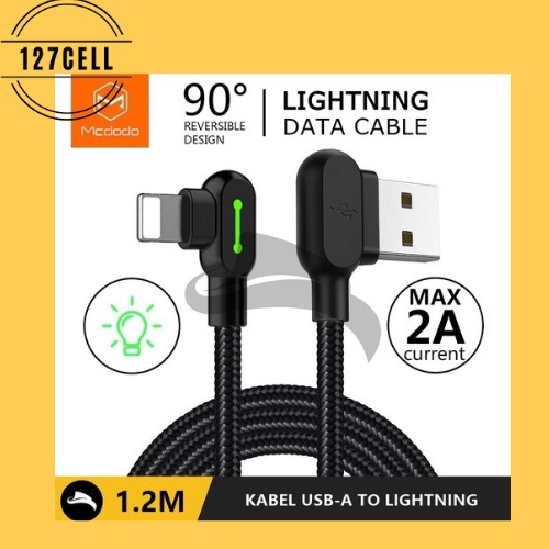 Lightning Cable MCDODO Gaming Led 90 Fast Charging 2A 1.2 Meter Kabel Charger CA-4671