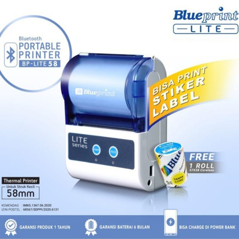 Printer Thermal Portable Bluetooth Blueprint BP-LITE 58 / Printer Mini Portable Bluetooth Blue Print