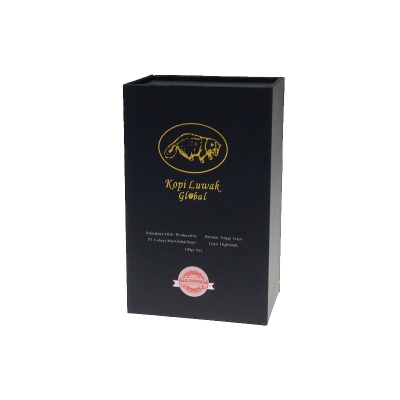 

KOPI LUWAK GLOBAL ARABICA GAYO PREMIUM ROASTED BEANS BLACK GIFT BOX 200 GRAM