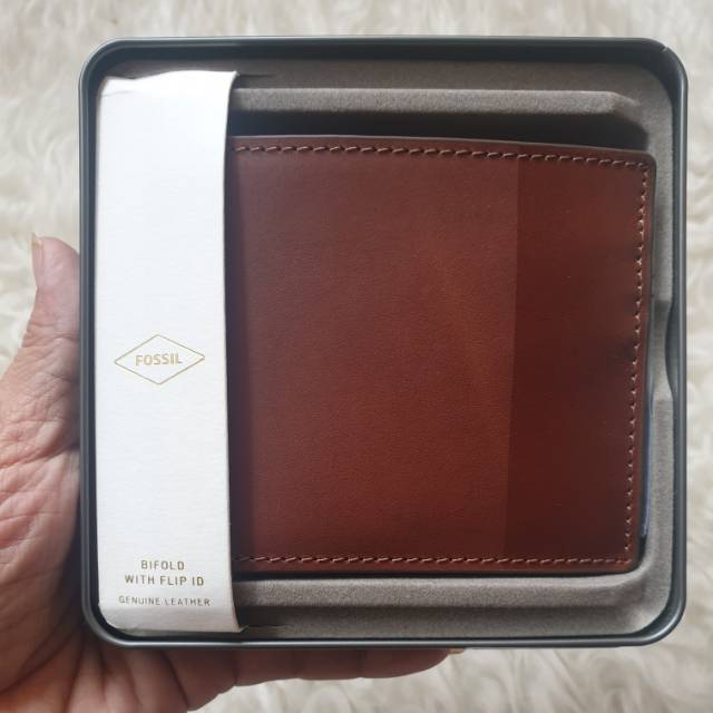 Fossil nev bifold id cognac dompet fossil men cowok