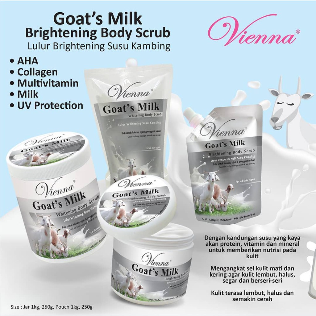 ⭐BAGUS⭐ VIENNA GOATS MILK BRIGHTENING BODY SCRUB / LULUR BADAN SUSU KAMBING 250GR