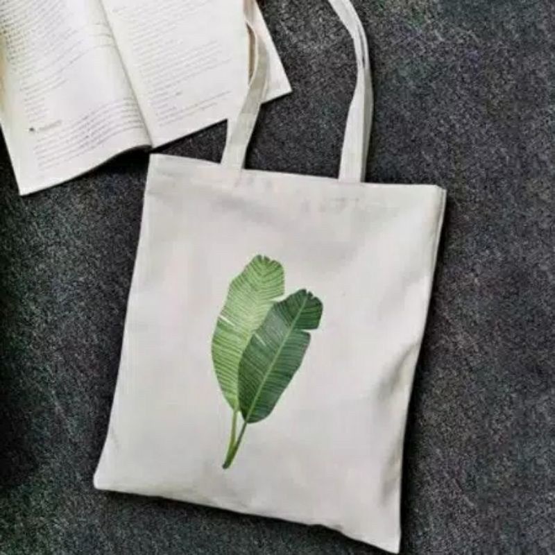 (COD) Tote bag Kanvas Tebal Motif Daun