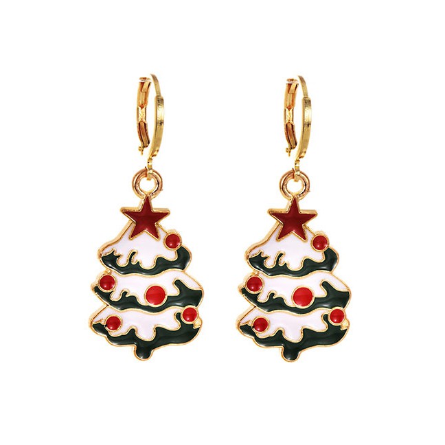 LRC Anting Tusuk Fashion Christmas Tree White + Green Alloy Drip Christmas Stud Earrings F81890