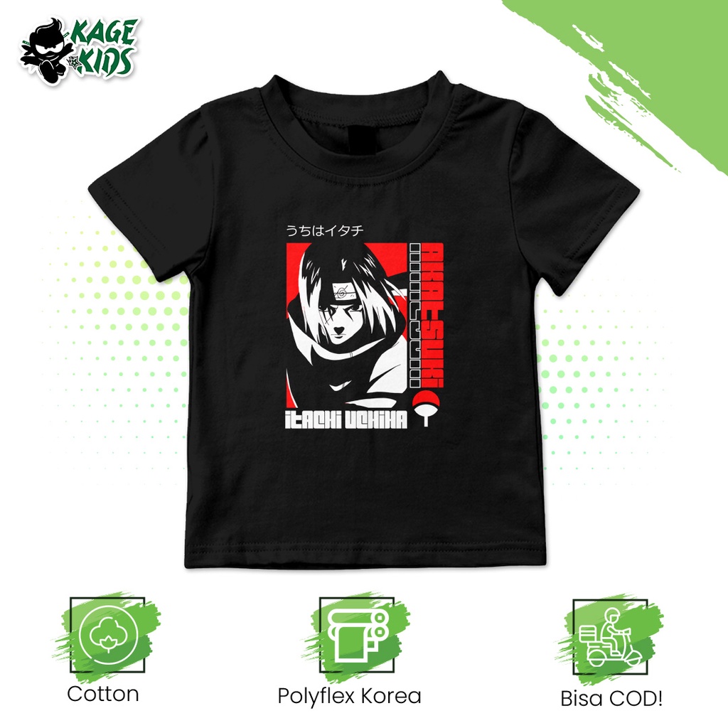 Kaos Distro Anak UCHIHA ITACHI AKATSUKI Laki Laki dan Perempuan / Baju Anak Motif Anime Itachi Narut