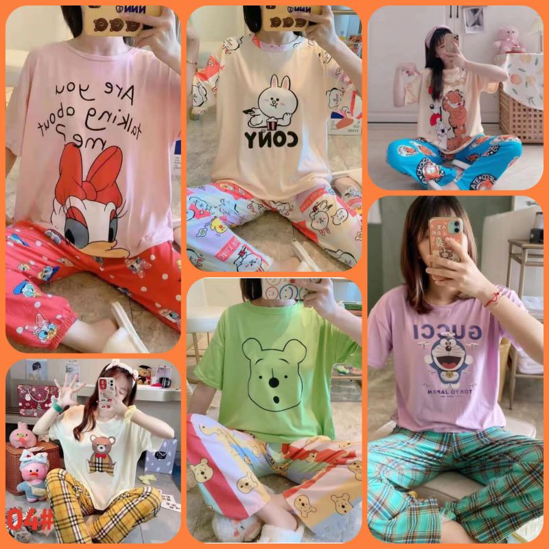 REDITA016 Piyama Baju tidur Baby doll CP (Celana panjang-lengan pendek) model korea impor spandek ka