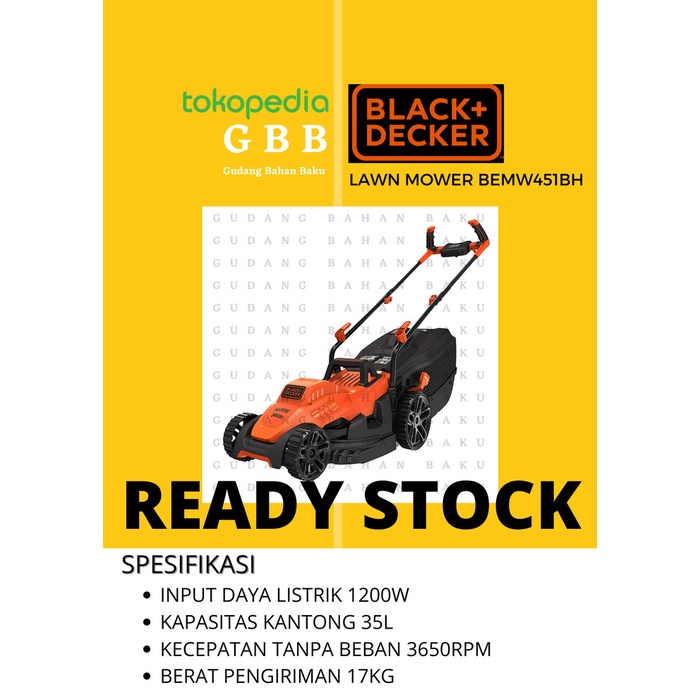 Mesin potong rumput dorong listrik Black Decker BEMW451BH