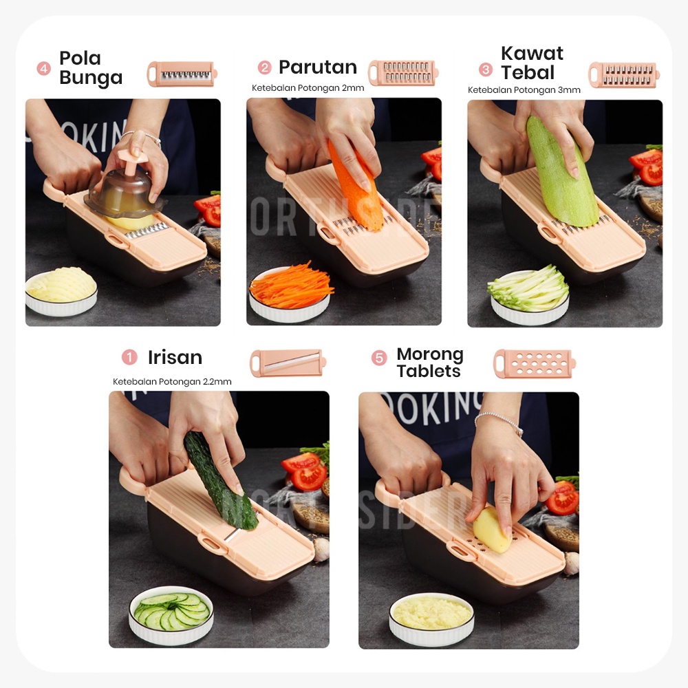 PARUTAN SAYUR BUAH SERBAGUNA 5 PISAU GRATER ADJUSTABLE FOOD SLICER