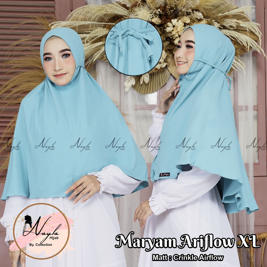 Jilbab Bergo Maryam Tali Crinkle Airflow Premium Size L,XL Kerudung Instan Tali Airflow Anti Kusut Nayla Hija'b