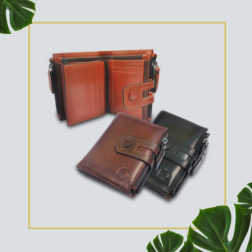 DOMPET KULIT LIPAT FUNGSIONAL 13 SLOT KARTU DESAIN MEWAH JAHITAN RAPI KANCING EKSKLUSIF BAHAN KULIT SAPI KUALITAS PREMIUM PRODUK QI LEATHER ORIGINAL