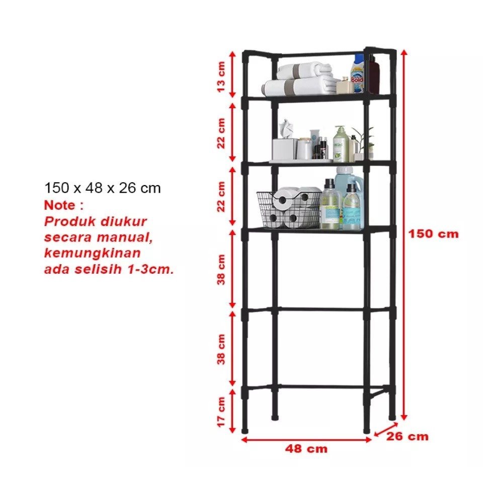 Barnik88 Rak Toilet Susun Kamar Mandi Multifungsi Tempat Penyimpanan Sabun &amp; Handuk Rak Serbaguna MTJ-2