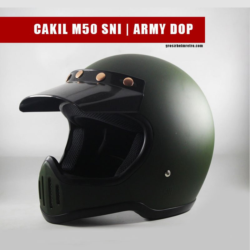 Helm retro full face cakil m50 SNI army dop