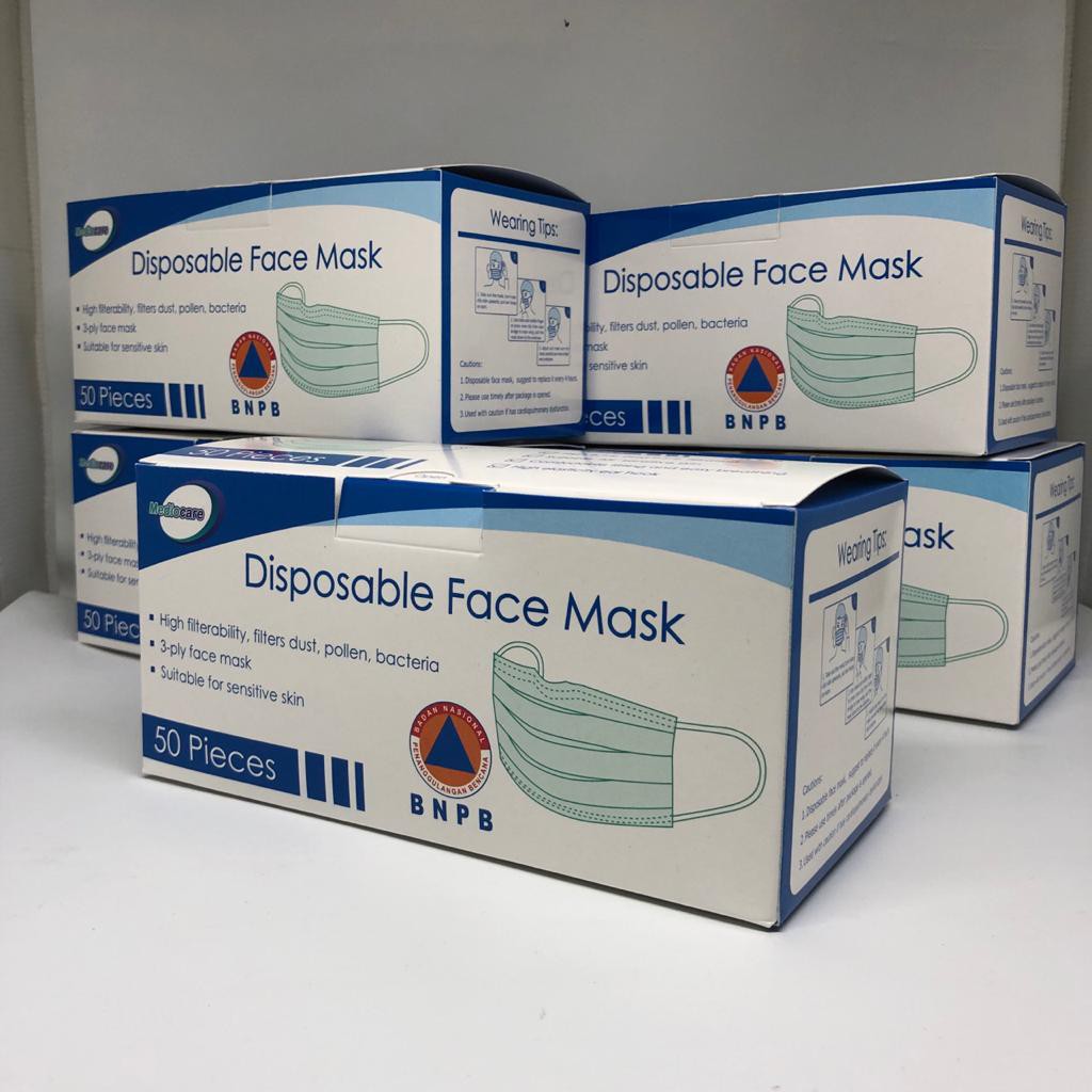 Masker 3 Ply Disposable Mask Earloop 1 Box isi 50