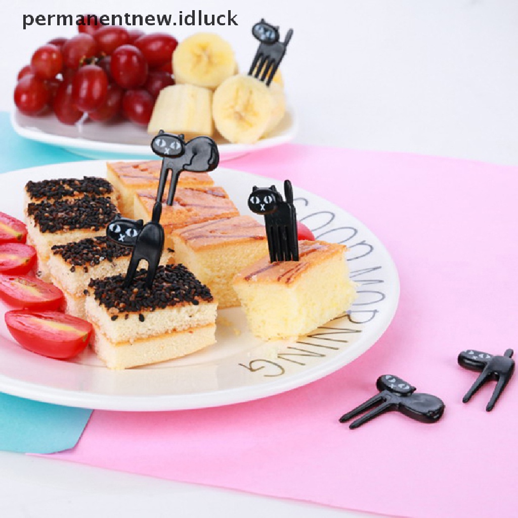 6 Pcs Garpu Tusuk Gigi Buah Desain Kucing Warna Hitam Untuk Dekorasi dessert