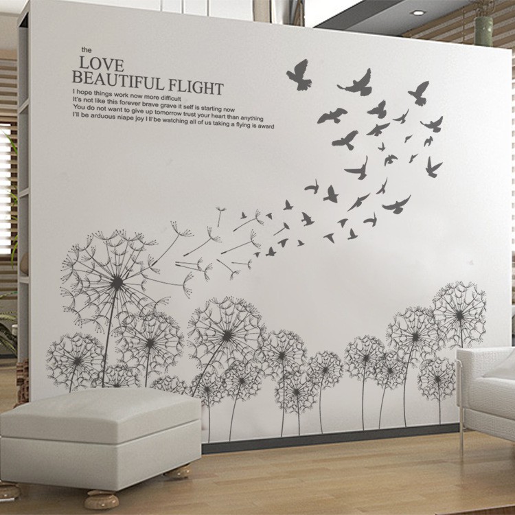 RELIZA WALL STICKER BUNGA DANDELION HITAM FLOWERS SILUET BIRD JM7317 STIKER DINDING