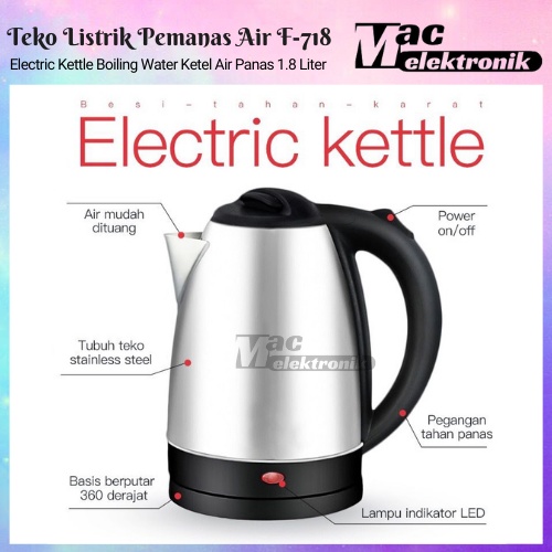 Teko Listrik Electric Kettle Stainless Steel 1.8 Liter  Teko listrik pemanas air kettle electric kapasitas 1.8L Kualitas Terbaik