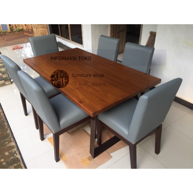 Meja makan minimalis kaki meja besi kursi 6 kayu jati