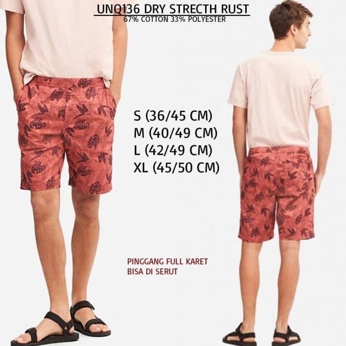 Celana Pendek Celana Pendek Santai Pria Uniqlo 36 Dry Stretch Rust - M (T9R9) Celana Chino Terbaru K