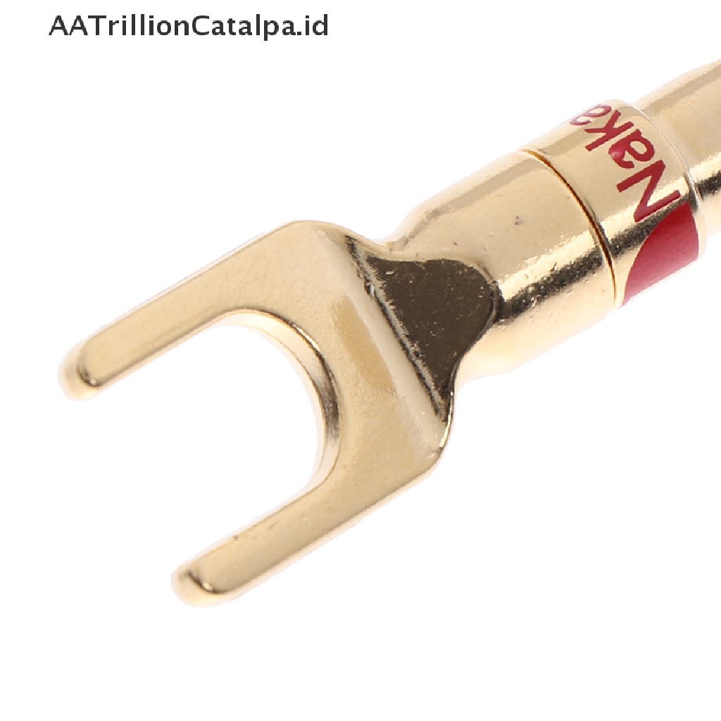 4 Pcs Adaptor Konektor Kabel Speaker Audio U / Y Spade Lapis Emas