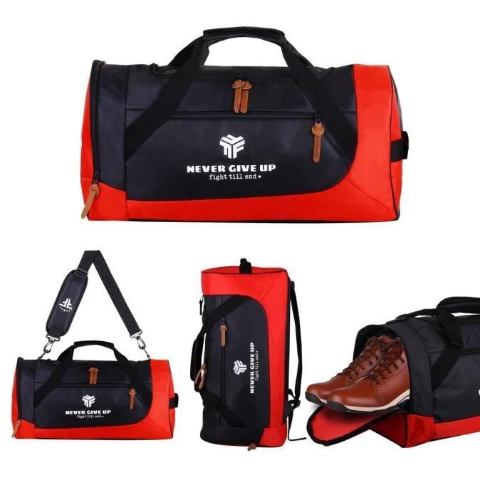 BISA BAYAR DITEMPAT Duffle Bag Tas Gym Travelbag Triple F - BLACK RED PRODUK TERBATAS Kode 39