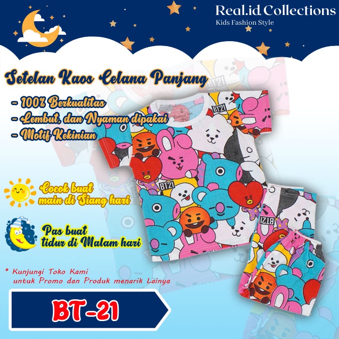 Setelan Kaos Anak Cowok Cewek Baju Anak-Anak Perempuan Laki Laki Gambar Kartun Motif Karakter Lucu U