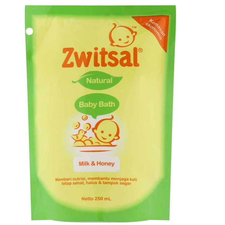 Zwitsal Baby Bath Natural Milk &amp; Honey Pouch 250 Ml