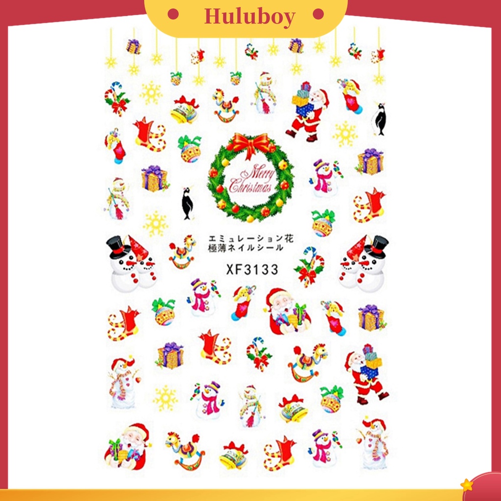 Huluboy Huluboy♡ 12pcs / Set Stiker Kuku 3D Motif Santa Claus / Rusa / Manusia Salju Warna-Warni Untuk Musim Dingin