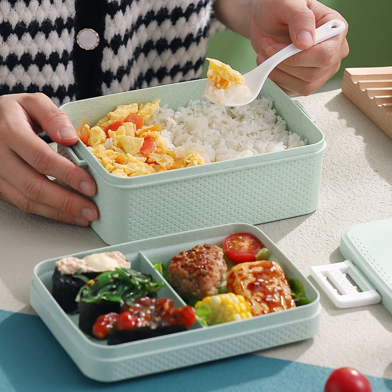 lunch box kotak makan 3 Warna PP Jerami Gandum tempat bekal makan 1000ML GRATIS SENDOK BPA Free