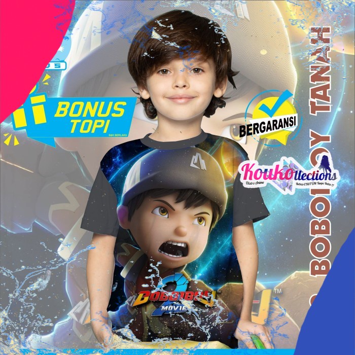Kaos / Baju Anak Boboiboy TANAH (B2) (+BONUS TOPI) Premium Distro - S