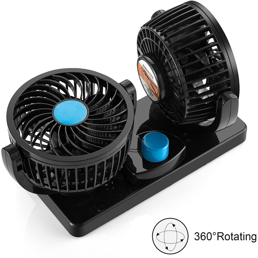 Portable Car Fan/Kipas Angin Mobil 5 volt 360 Derajat Double Head USB Dengan 3 Kecepatan