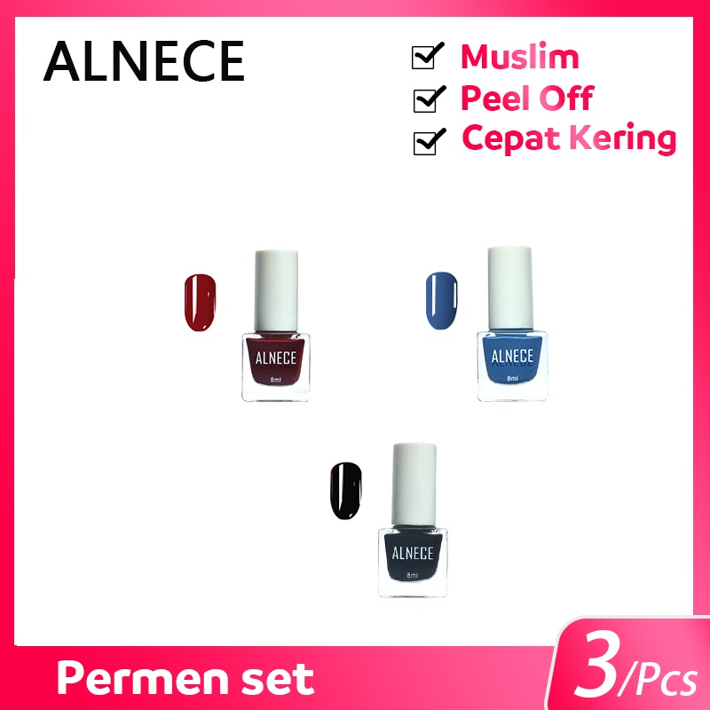 （COD）ALNECE 【Bisa Sholat✔️】 3 Buah Set Kutek Ready Color/Kutek Peel off/Kutek Halal/Kutek Implora