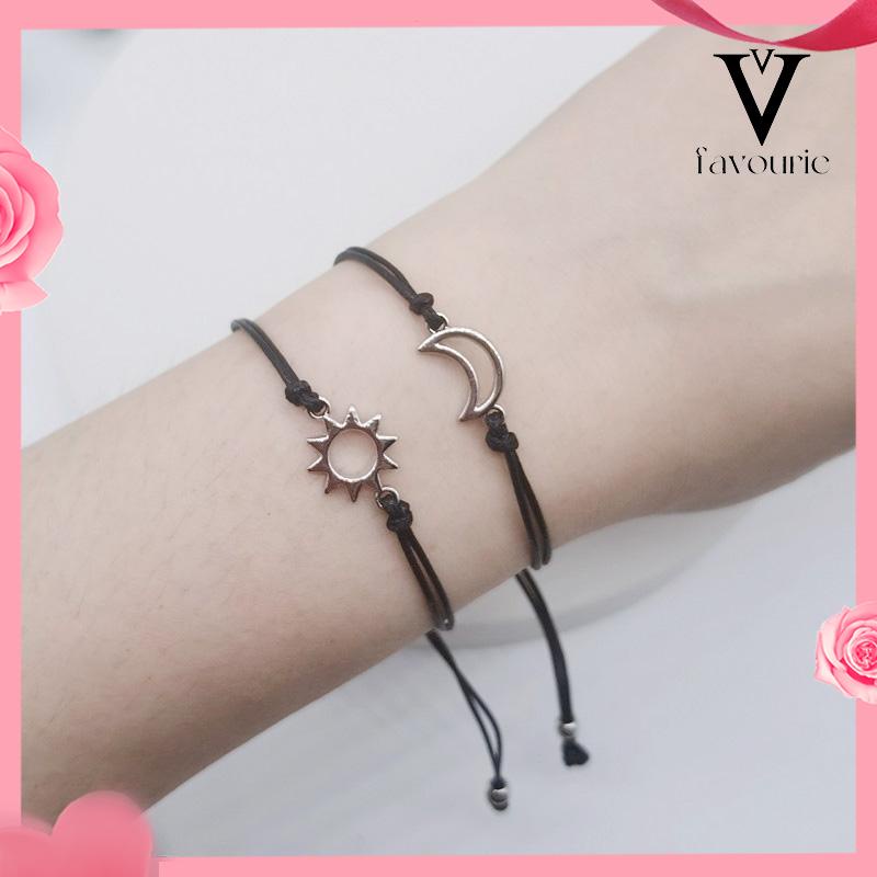 [COD]2Pcs Unisex Moon Sun Style Adjustable Couple Gelang Aksesoris Hadiah Teman-FA