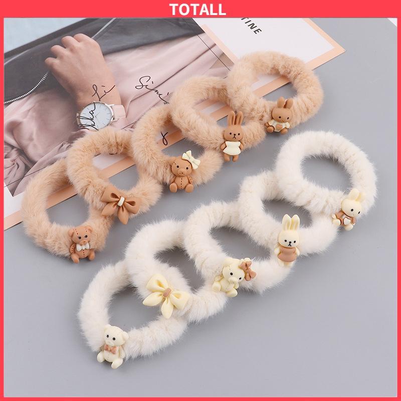 COD Cute Plush Hair Loop Kelinci Beruang Bentuk Busur Karet Karet Elastis-Totall