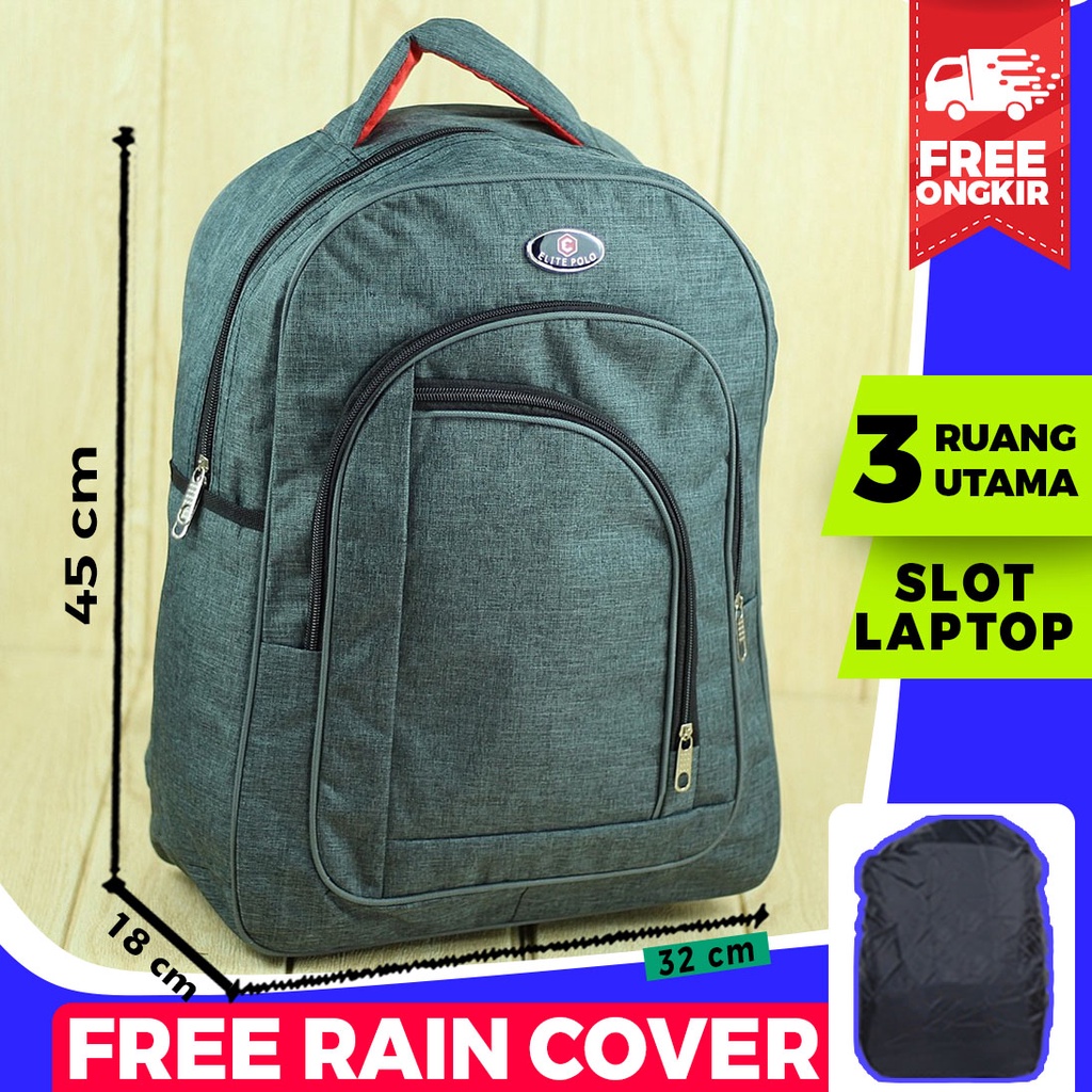 Tas Gendong Pria Elite Polo Abu Backpack SMP SMA Laki-Laki Ransel Keren Bagus Berkualitas Awet