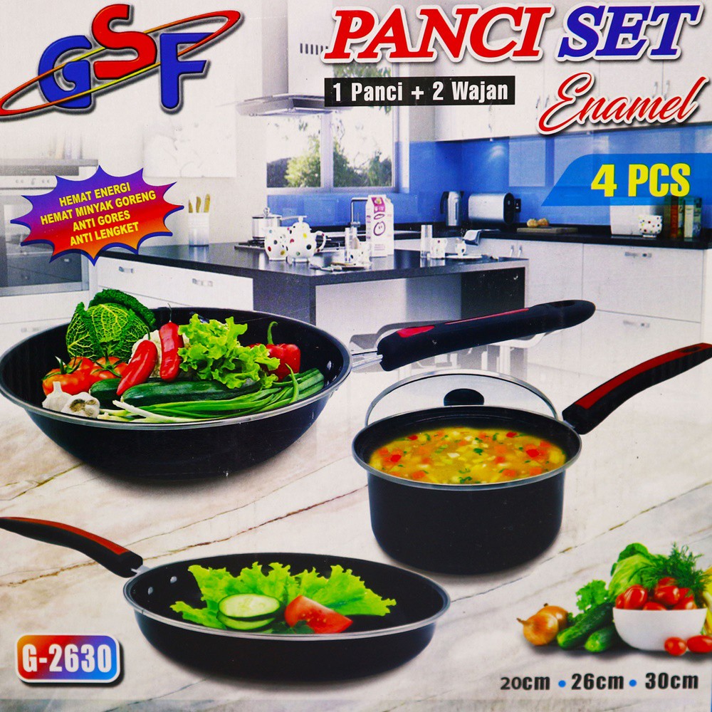 Panci Set Enamel GSF G-2630 Anti karat isi 4 Pcs - hitam