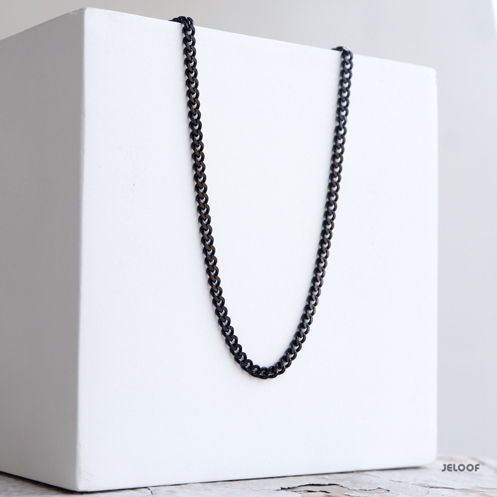 Jeloof Kalung Titanium Hitam Black Rantai Panjang Stainless Steel 60 CM - Kalung Pria Kalung Wanita