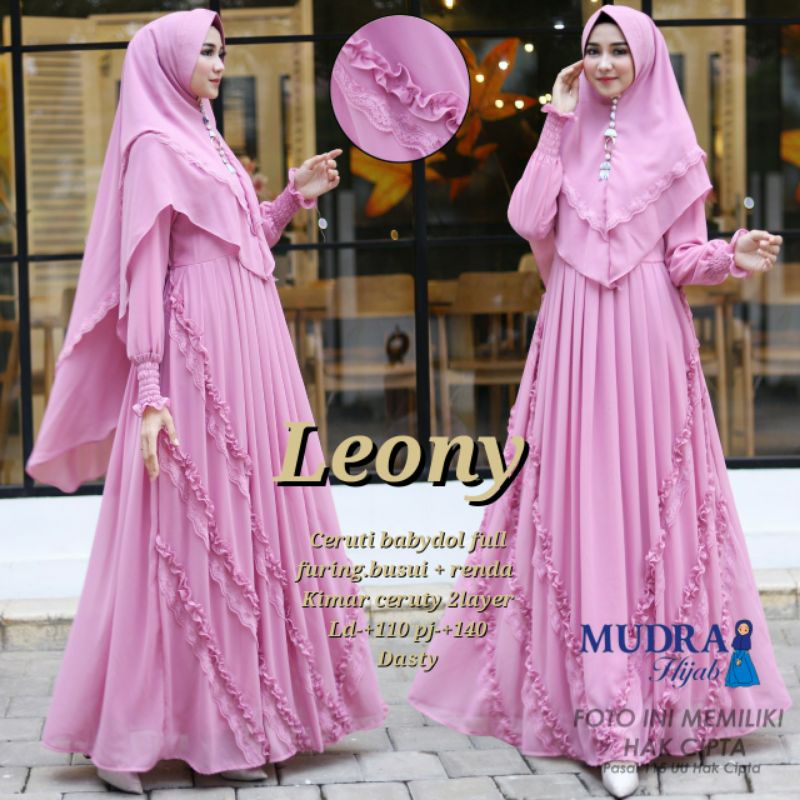 GAMIS SYARI LEONY, CANTIK DAN ANGGUN ORIGINAL MUDRA HIJAB CERUTY BABYDOLL BUSUI RENDA CANTIK +KHIMAR