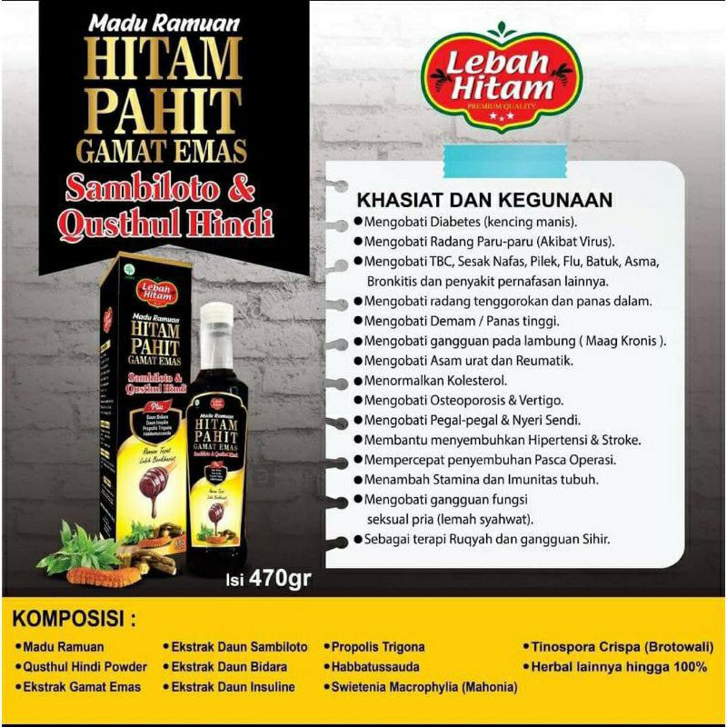 Madu Hitam Pahit Gamat Emas Plus Qusthul Hindi Obat Berbagai Macam Penyakit/Berkhasiat
