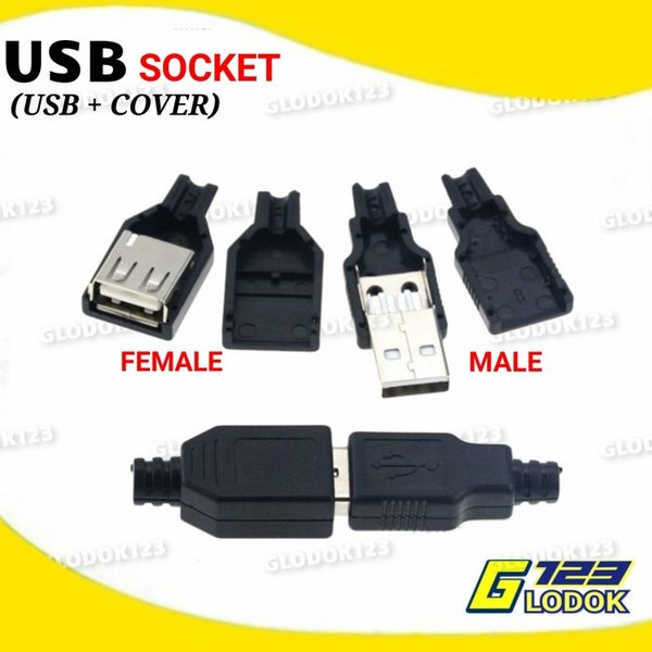 Soket USB 4 Pin Plug Socket Connector Kosong Jantan Male Betina Female