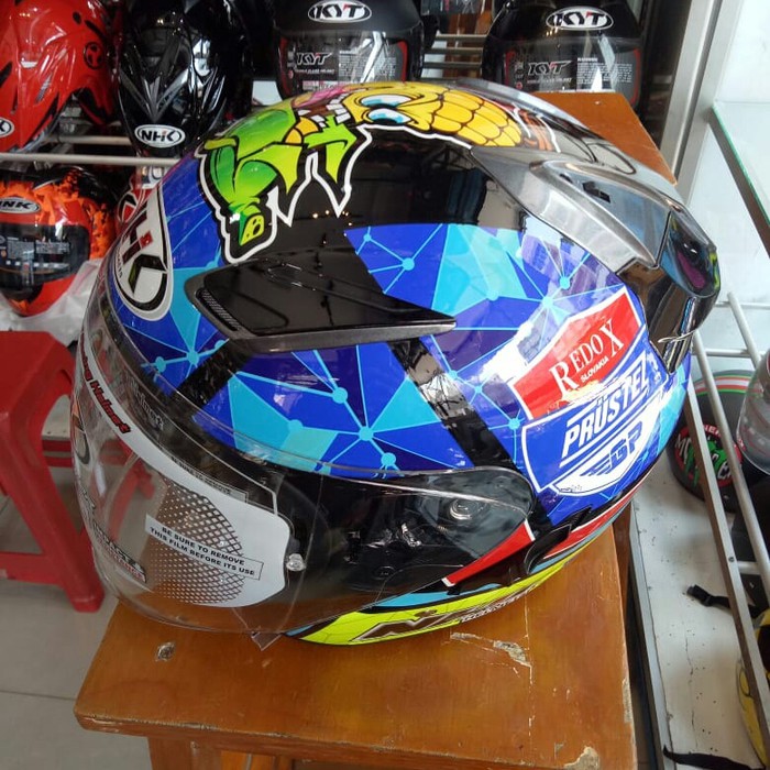 HELM NHK R1 DOUBLE VISOR MOTIF NEW BIRU