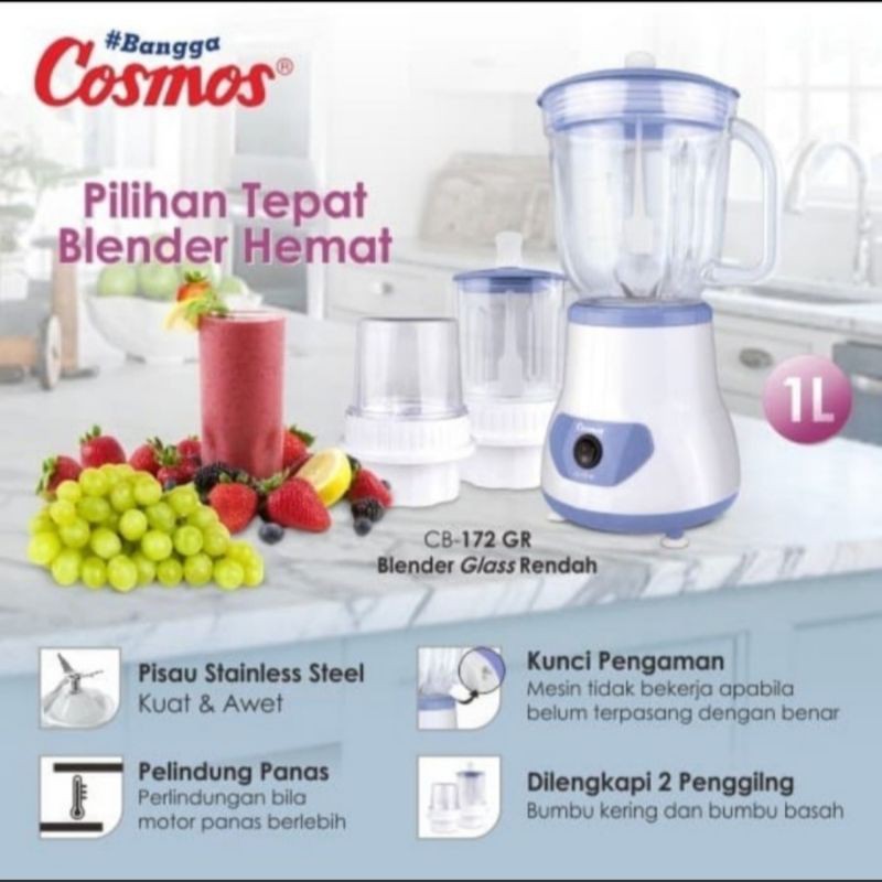 COSMOS Blender Kaca 1 Liter 3in1 3 Tabung CB 172 GR - Garansi Resmi 1 Tahun