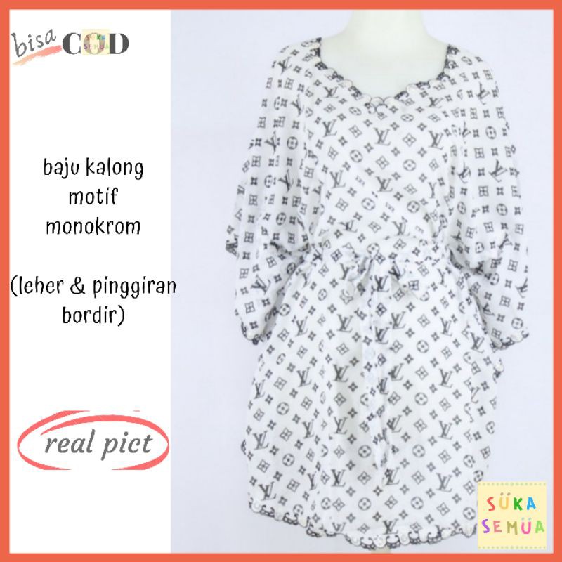 Baju Atasan Wanita / Blus Kalong Bordir Eksklusif (B/W) // Kelelawar Batwing Sifon Fashion Blouse wa