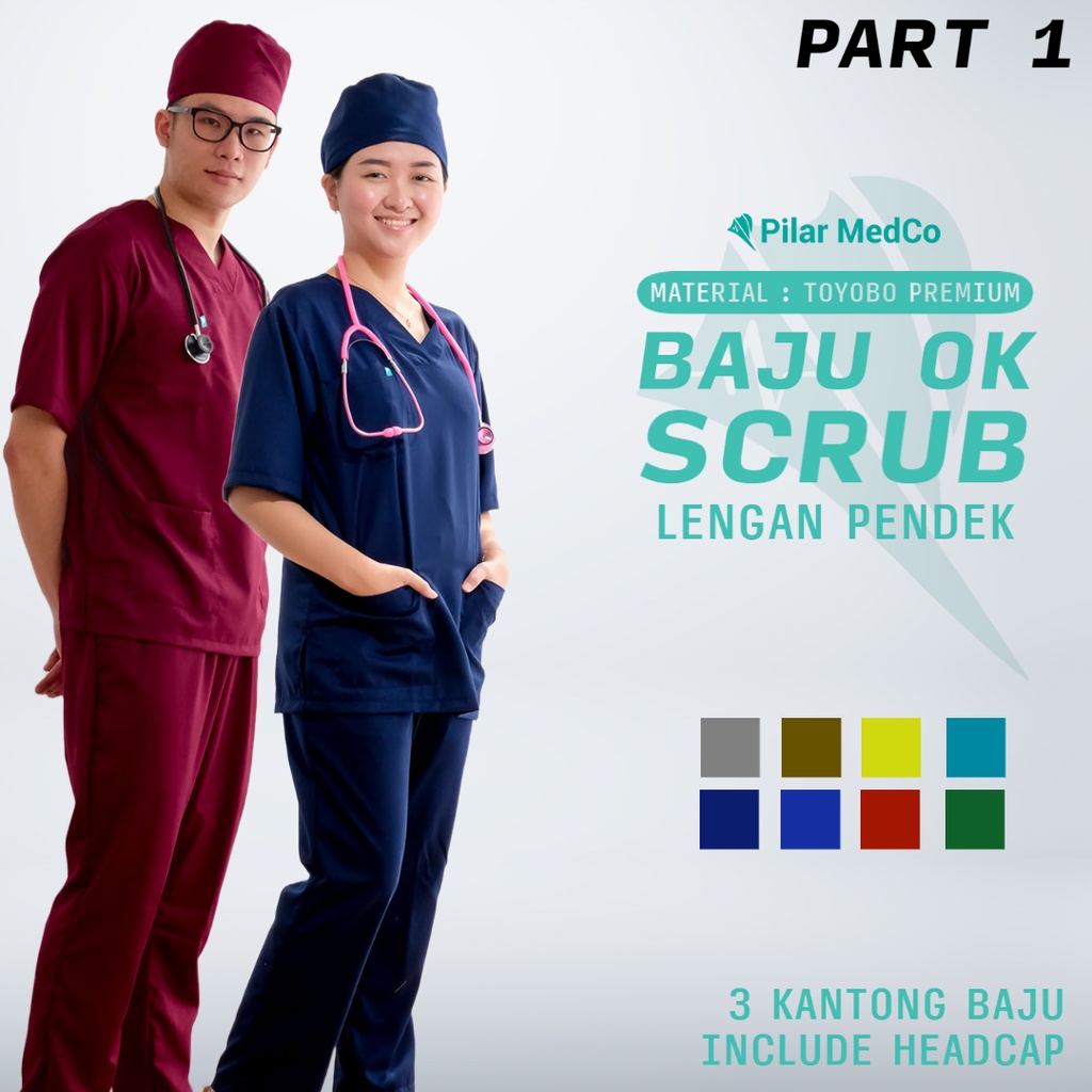 Baju Ok Lengan Pendek | Baju Scrub Medis Lengan Pendek | Bahan Toyobo | Baju Jaga Dokter | Baju Jaga