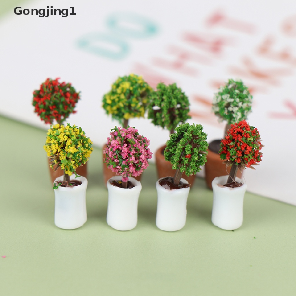 Gongjing1 4Pcs Miniatur Pot Tanaman Hijau Skala 1: 12 Untuk Dekorasi Rumah Boneka