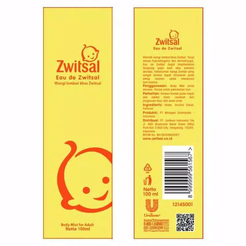 Original Zwitsal Eau De Toilette Body Mist 100ml