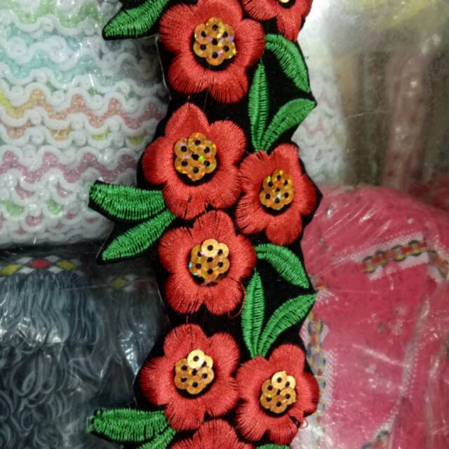 renda bunga bordir hiasan baju aksesoris