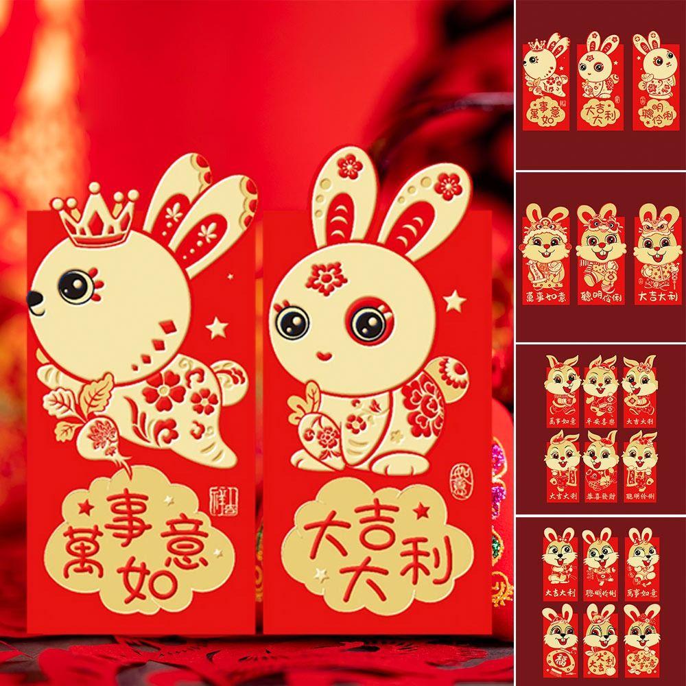 Preva 6pcs/set Amplop Merah Festival Musim Semi Baru Kartun Hongbao