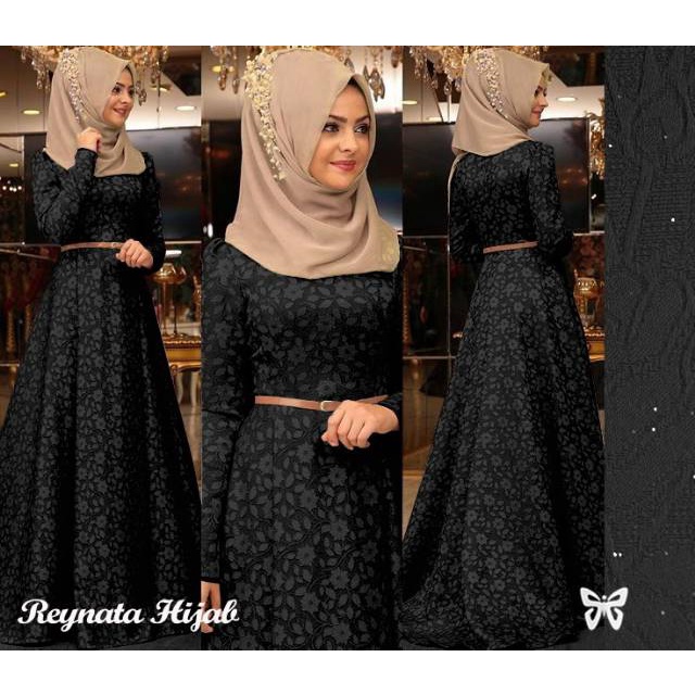 ALMIRAH 5 - SALE New Reynata maxi bahan jaquard timbul + belt FIT TO L LD 94cm PJ 130cm tanpa pasmina