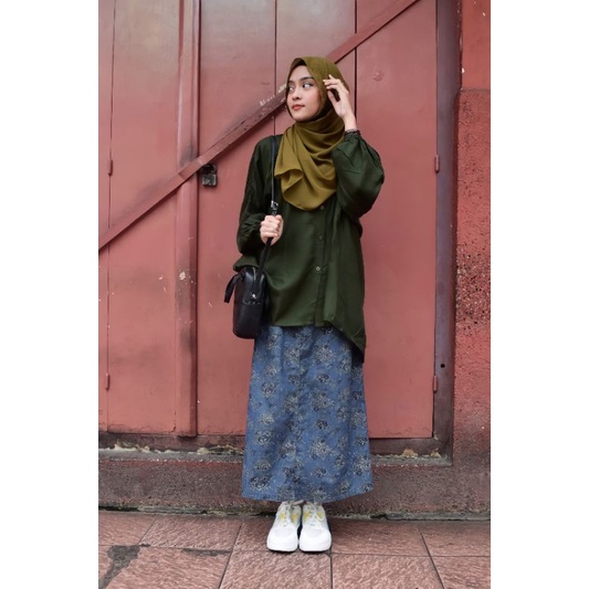 ALANA SHIRT ARMY /KEMEJA POLOS WANITA/KEMEJA OVERSIZE/KEMEJA RAYON/DRESS MUSLIMAH