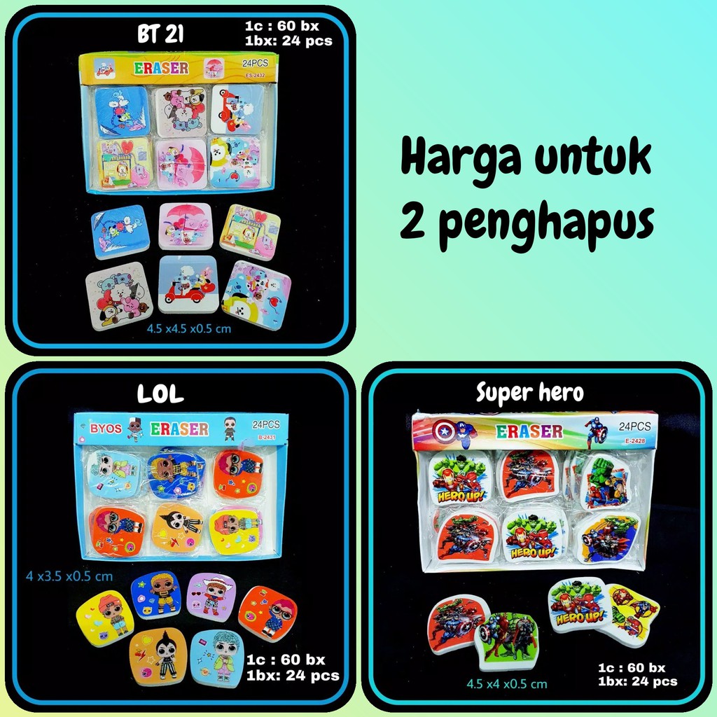 

(2 Pcs) Penghapus karakter / penghapus karakter/ Penghapus karakter