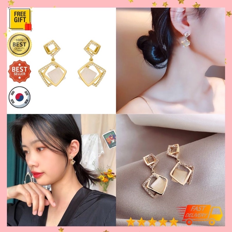 ANTING KOREA TUSUK WANITA TINDIK JEPIT PANJANG KOREA PERAK MURAH GANTUNG GIWANG BUNGA PLASTIK PANJAN